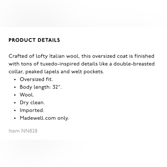 Oversized Tuxedo Coat- MADEWELL - Picture 6 of 10